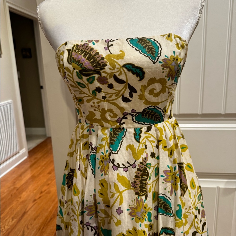 French Connection Cotton Strapless Midi Dress in Paisley Print with Sequin Hem - Picture 3 of 10